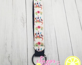 Floral Longhorn Cow Neoprene Wristlet Keychain Lanyard Wrist Strap