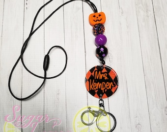 Halloween Lanyard, Halloween Theme, Spooky, Fall Season Lanyard, Teacher Gift, Happy Halloween, Jack o lantern, Teacher Lanyard, Pumpkin