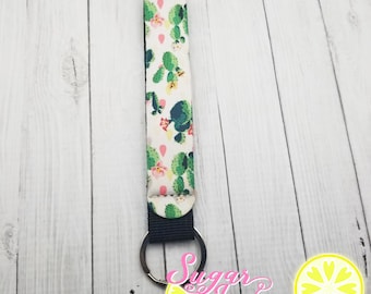 Cactus Flowers Neoprene Wristlet Keychain Lanyard Wrist Strap