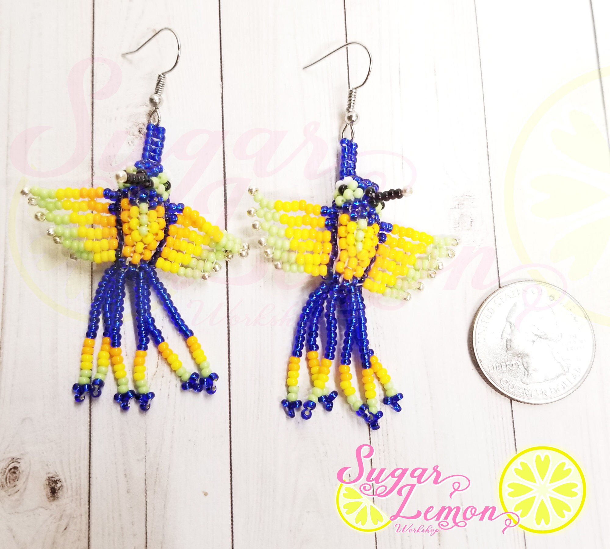 Beaded Hummingbird Earrings Colorful Hummingbird Earrings Etsy