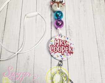 Teacher Lanyard, Christmas Lanyard, Xmas Theme, Jolly, Reindeer Lanyard, Teacher Gift, Ornament Lanyard, Merry Christmas, Reindeer Lanyard