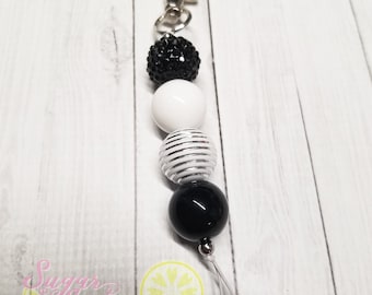 Bubblegum Keychain, Black and White Beads, Purse Accessories, Planner Accessories, Keychain, Charm Keychain, Purse Keychain