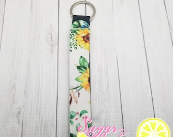 Sunflower Print Keychain Lanyard Wrist Strap