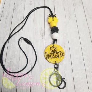 Teacher Lanyard, Bumblebee Lanyard, Honeycomb, Silicone Bead, Teacher Gift, Black and Yellow Bee Lanyard, Lanyard for Teachers, Honeybee