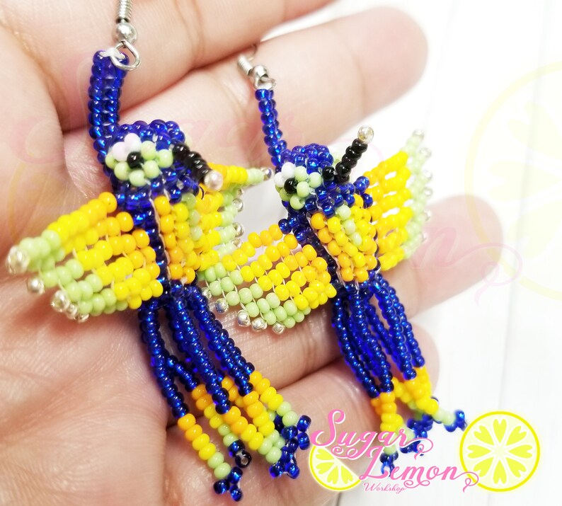 Beaded Hummingbird Earrings Colorful Hummingbird Earrings Etsy