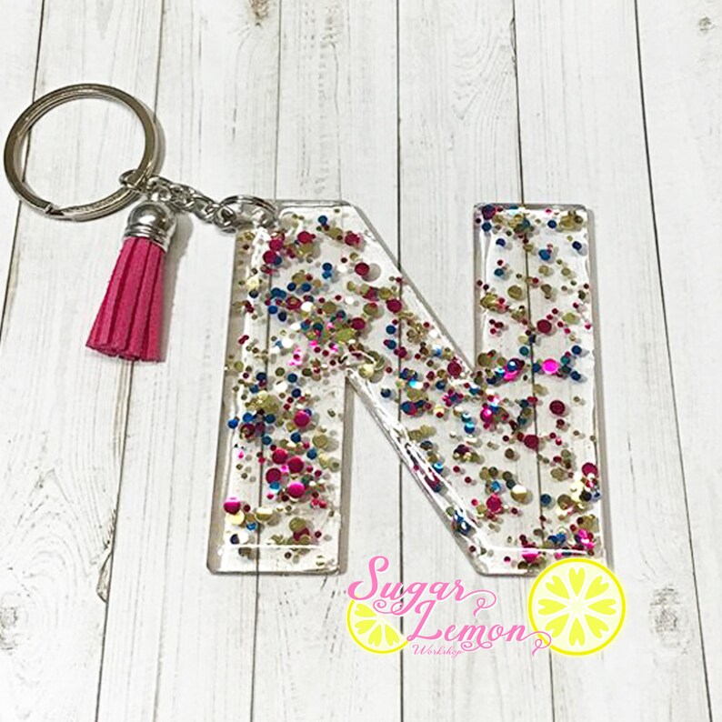 Letter Keychain Chunky Glitter Keychain Initial Glitter Etsy