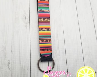 Mixed Stripes Keychain Lanyard Wrist Strap