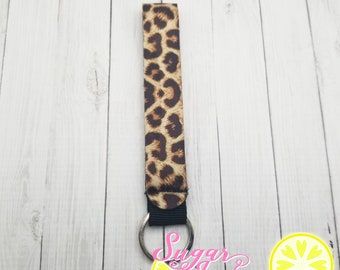 Leopard Neoprene Wristlet Keychain Lanyard Wrist Strap