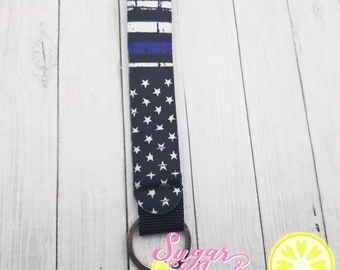 American Stripes Police Blue Line Keychain Lanyard Wrist Strap