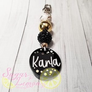 Bubblegum Bead Keychain Gold and Black, Personalized Keychain, Handbag Accessories, Bag Keychain, Beaded Keychain, Gold Splatter Keychain