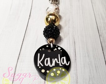Bubblegum Bead Keychain Gold and Black, Personalized Keychain, Handbag Accessories, Bag Keychain, Beaded Keychain, Gold Splatter Keychain