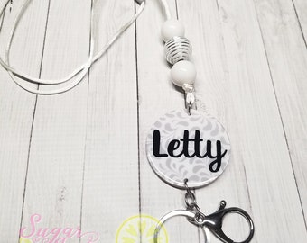 Personalized Teacher Lanyard, Breakaway Lanyard, ID Badge Lanyard, Lanyard for Keys, School Lanyard, Teacher Gift, Teacher Accessories, Grey