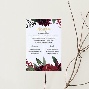 RUBY Floral Wedding Information Card Template – Customise and Print – Templett Instant Download
