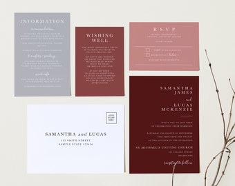 LARA Minimalist Wedding Invitation Template Bundle - Customise and Print - Templett Instant Download