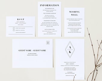 ERICA Monogram Minimalist Wedding Invitation Template Bundle - Customise and Print - Templett Instant Download