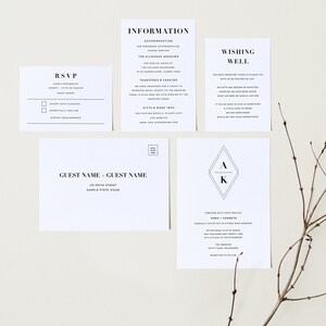 ERICA Monogram Minimalist Wedding Invitation Template Bundle - Customise and Print - Templett Instant Download