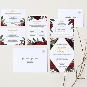 RUBY Floral Wedding Invitation Template Bundle – Customise and Print – Templett Instant Download