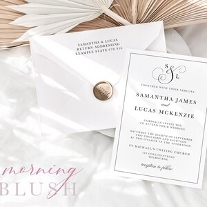 AMELIA Modern Classic Wedding Invitation Template - Customise and Print - Templett Instant Download