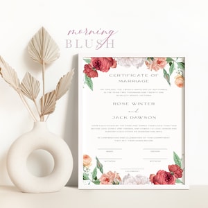 ROSIE Floral Heiratsurkunde Vorlage - anpassen und drucken - Templett Instant Download