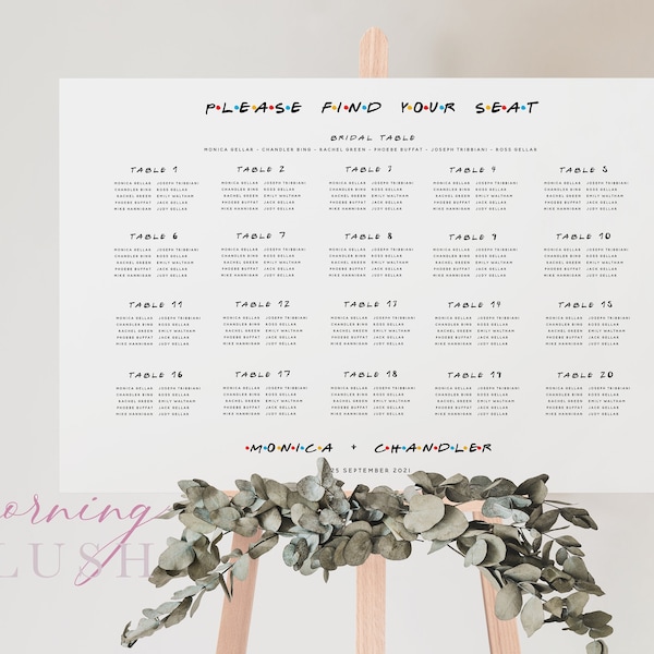 MONICA Friends Theme Wedding Seating Chart Template – Customise and Print – Templett Instant Download