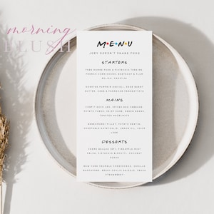 MONICA Friends Theme Hochzeit Menü Vorlage - anpassen und drucken - Templett Instant Download