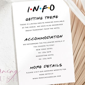 MONICA amis thème mariage information carte modèle - personnaliser et imprimer - Templett téléchargement immédiat