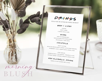 MONICA Friends Theme Wedding Drinks Bar Menu Template - Customise and Print - Templett Instant Download