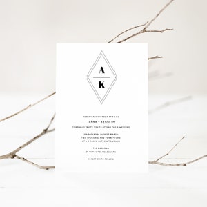 ERICA Monogram Minimalist Wedding Invitation Template - Customise and Print - Templett Instant Download