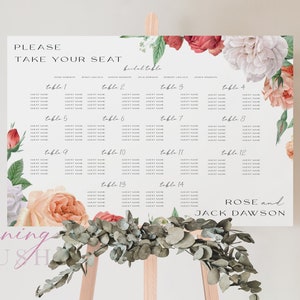 Modèle de tableau de sièges de mariage floral ROSIE - Personnaliser et imprimer - Téléchargement instantané de Templett