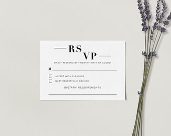 ZARA Minimalist Wedding RSVP Template - Customise and Print - Templett Instant Download