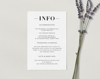 ZARA Minimalist Wedding Information Reception Template - Customise and Print - Templett Instant Download