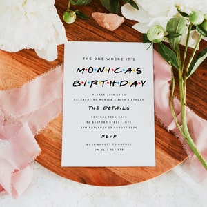 MONICA Friends Theme Birthday Invitation Template - Customise and Print - Templett Instant Download