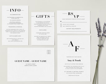 ZARA Minimalist Wedding Invitation Template Bundle - Customise and Print - Templett Instant Download