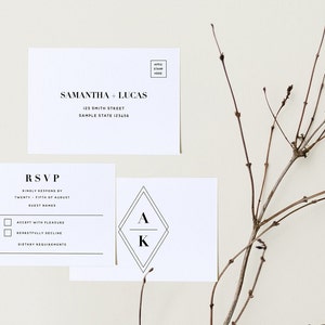 ERICA Monogram Minimalist Wedding RSVP Template - Customise and Print - Templett Instant Download