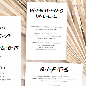Modello di biglietto per regali di nozze a tema MONICA Friends e pozzo dei desideri - Personalizza e stampa - Download istantaneo Templett
