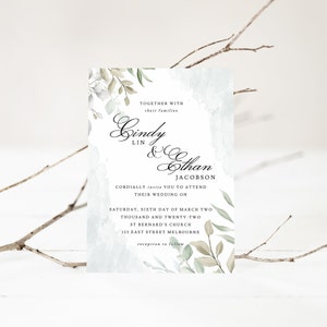 CINDY Eucalyptus Wedding Invitation Template - Customise and Print - Templett Instant Download