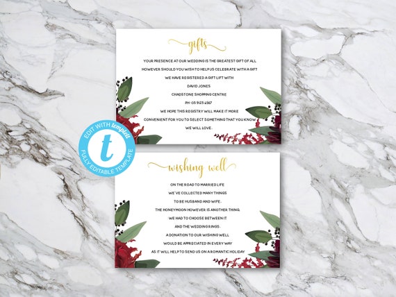 Templett Diy Wedding Wishing Well And Gifts Registry Card Etsy