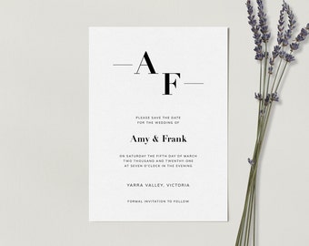 ZARA Minimalist Wedding Save the Date Template - Customise and Print - Templett Instant Download