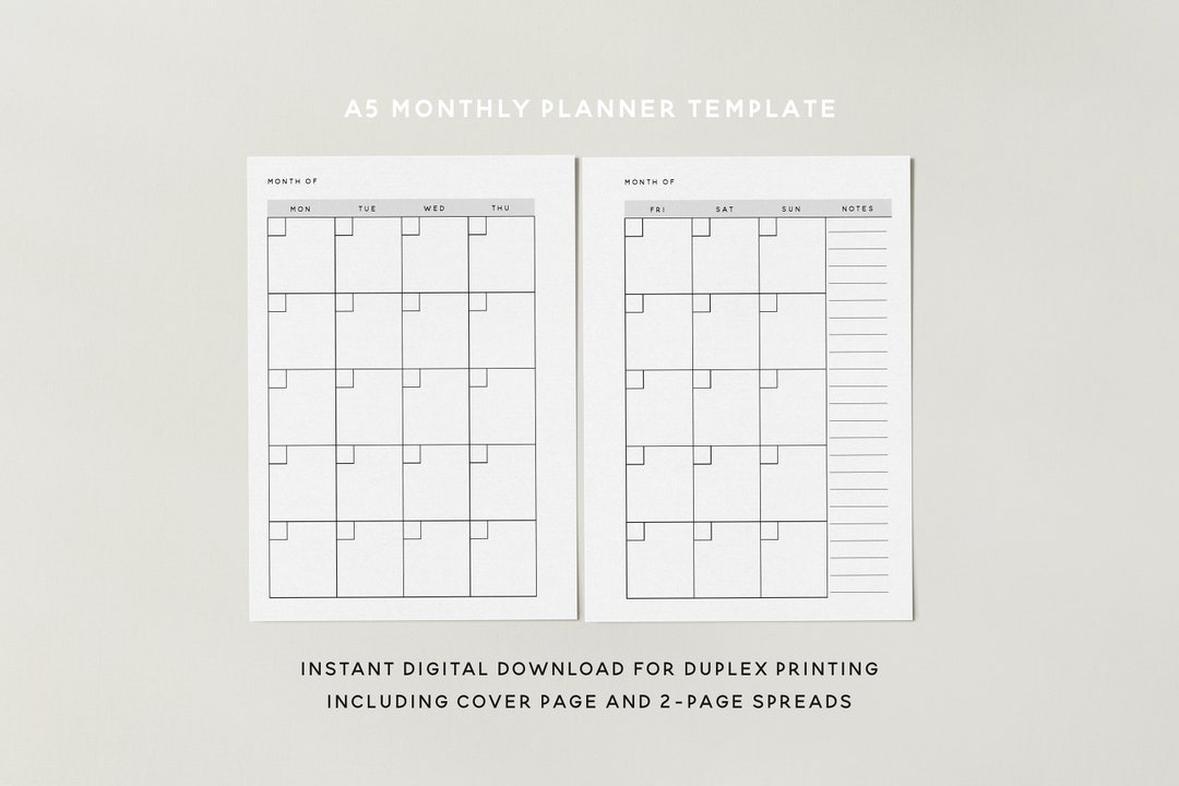 PRINTABLE A5 Monthly Planner Template A5 Organiser Journal - Etsy