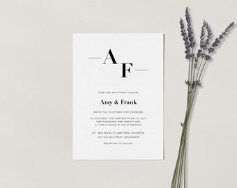 ZARA Minimalist Wedding Invitation Template - Customise and Print - Templett Instant Download