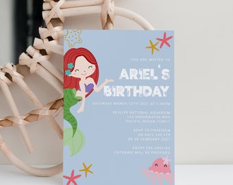ARIEL Under the Sea Theme Birthday Invitation Template - Customise and Print - Templett Instant Download