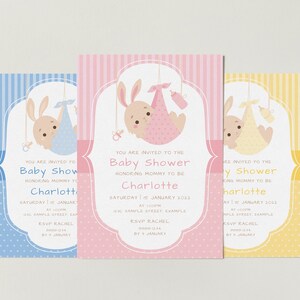 BABY BUNNY Baby Shower Invitation Template 3 Color Options - Customise and Print - Templett Instant Download