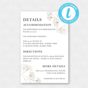 LUCY Gingko Wedding Information Template – Customise and Print - Templett Instant Download