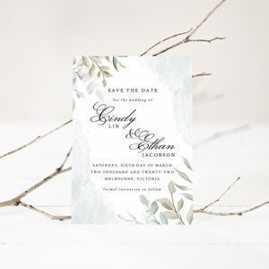CINDY Eucalyptus Wedding Save the Date Template - Customise and Print - Templett Instant Download