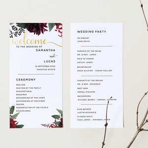 RUBY Floral Wedding Program Templates - Customise and Print - Templett Instant Download
