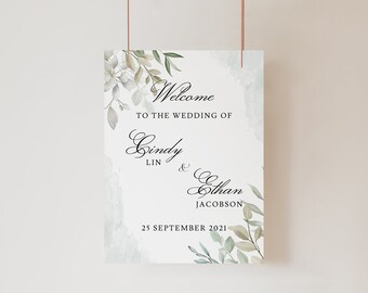 CINDY Eucalyptus Wedding Welcome Sign Template – Customise and Print – Templett Instant Download