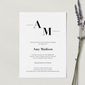 ZARA Minimalist Bridal Shower Template - Customise and Print - Templett Instant Download
