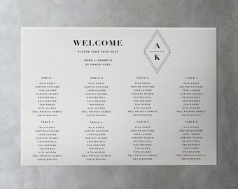 ERICA Monogram Minimalist Wedding Seating Chart Template – Customise and Print – Templett Instant Download