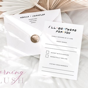 Modello di biglietto RSVP per matrimonio a tema MONICA Friends - Personalizza e stampa - Download istantaneo Templett