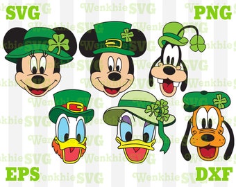 St. Patrick&#39;s Day Mickey and Friends Hat Bundle Cutting File Printable, SVG file for Cricut